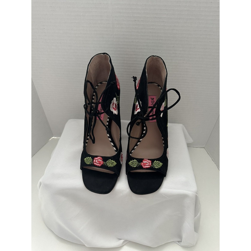 BETSEY JOHNSON Caroline Floral Embroidered Peep-toe Heels SIZE 6.5 - Picture 11 of 11